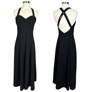 Vintage 90s Rampage Black Maxi Dress Sequin Straps Halter Neck Size 7
